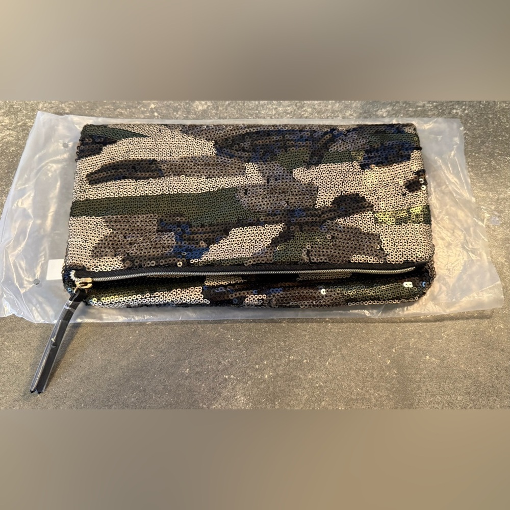 Stella & Dot Margeaux sequin camo fold over clutch